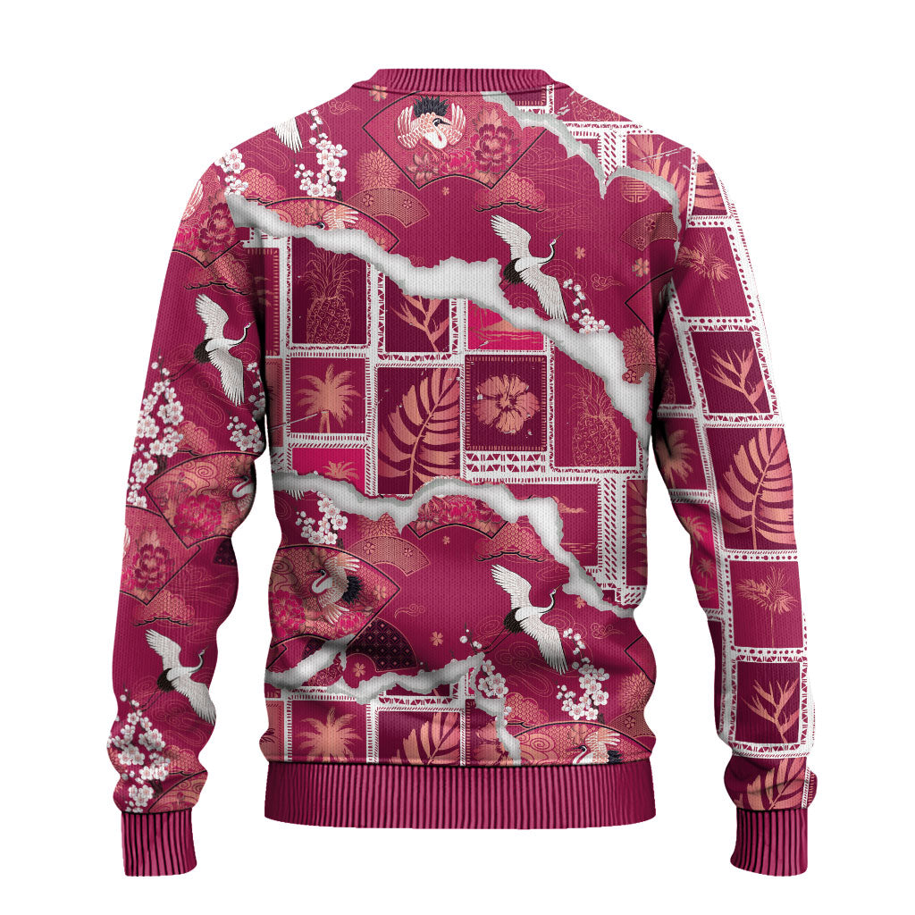 Hawaii Japanese Culture Pink Ugly Christmas Sweater Spring Cranes Aloha Pattern LT01 - Polynesian Pride