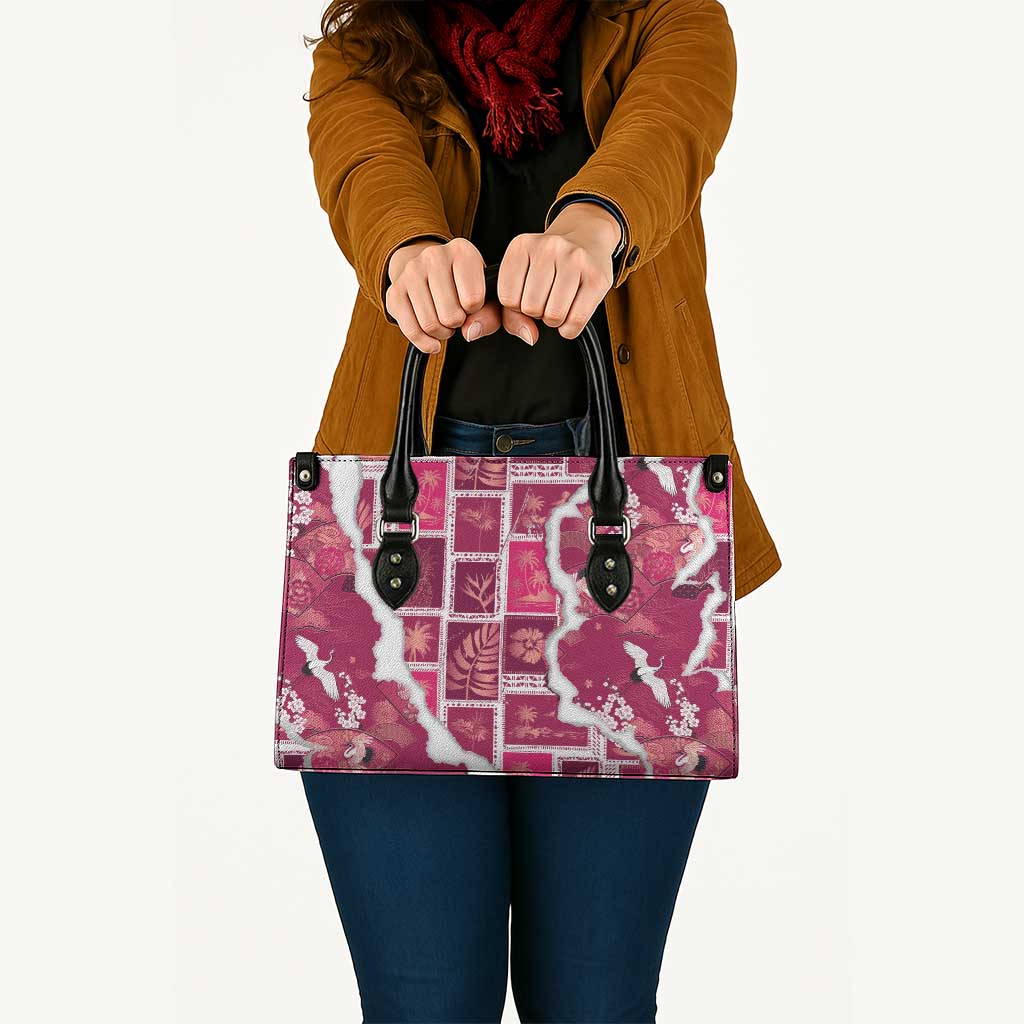 Hawaii Japanese Culture Pink Leather Bag Spring Cranes Aloha Pattern LT01 - Polynesian Pride