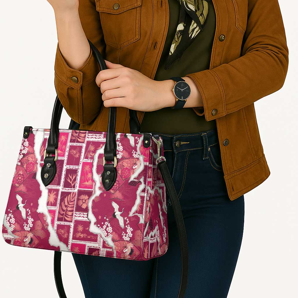 Hawaii Japanese Culture Pink Leather Bag Spring Cranes Aloha Pattern LT01 - Polynesian Pride