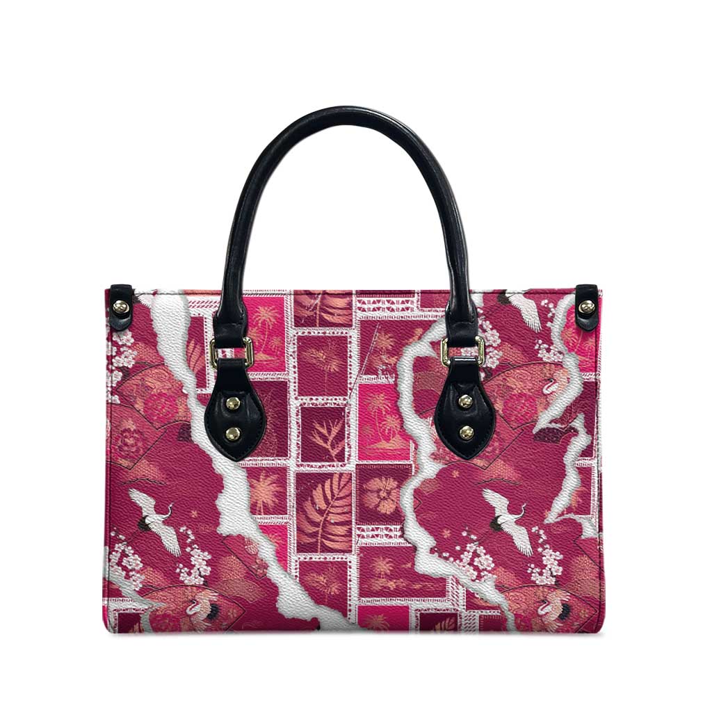 Hawaii Japanese Culture Pink Leather Bag Spring Cranes Aloha Pattern LT01 - Polynesian Pride