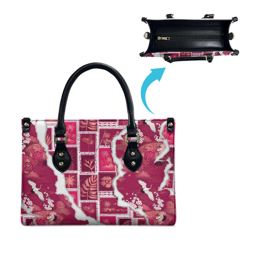 Hawaii Japanese Culture Pink Leather Bag Spring Cranes Aloha Pattern LT01 - Polynesian Pride
