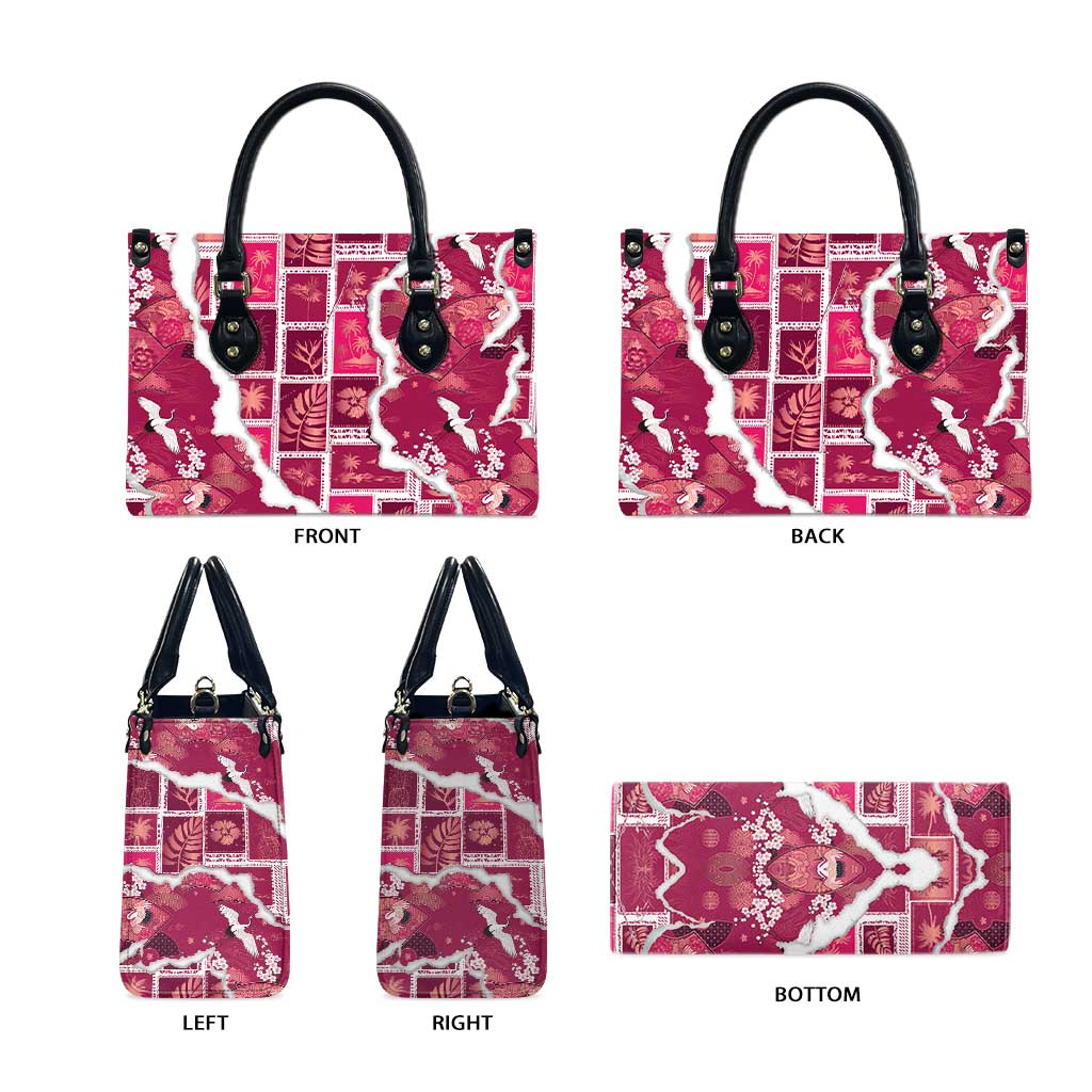 Hawaii Japanese Culture Pink Leather Bag Spring Cranes Aloha Pattern LT01 - Polynesian Pride