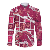 Hawaii Japanese Culture Pink Long Sleeve Button Shirt Spring Cranes Aloha Pattern LT01 Unisex Pink - Polynesian Pride