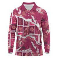 Hawaii Japanese Culture Pink Long Sleeve Polo Shirt Spring Cranes Aloha Pattern LT01 Pink - Polynesian Pride