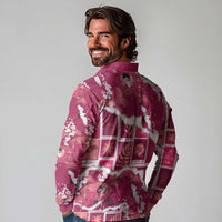 Hawaii Japanese Culture Pink Long Sleeve Polo Shirt Spring Cranes Aloha Pattern LT01 - Polynesian Pride