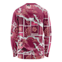 Hawaii Japanese Culture Pink Long Sleeve Shirt Spring Cranes Aloha Pattern LT01 - Polynesian Pride