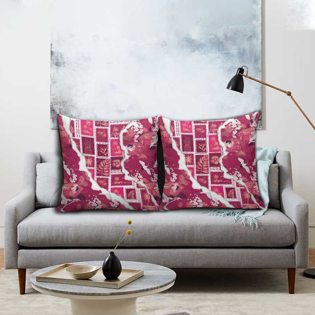 Hawaii Japanese Culture Pink Pillow Cover Spring Cranes Aloha Pattern LT01 - Polynesian Pride