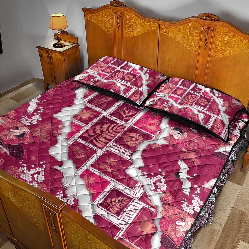 Hawaii Japanese Culture Pink Quilt Bed Set Spring Cranes Aloha Pattern LT01 - Polynesian Pride