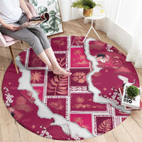 Hawaii Japanese Culture Pink Round Carpet Spring Cranes Aloha Pattern LT01 - Polynesian Pride