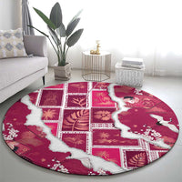 Hawaii Japanese Culture Pink Round Carpet Spring Cranes Aloha Pattern LT01 - Polynesian Pride
