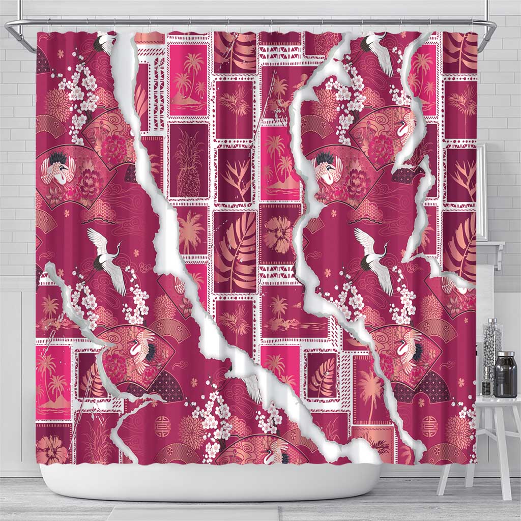 Hawaii Japanese Culture Pink Shower Curtain Spring Cranes Aloha Pattern LT01 - Polynesian Pride