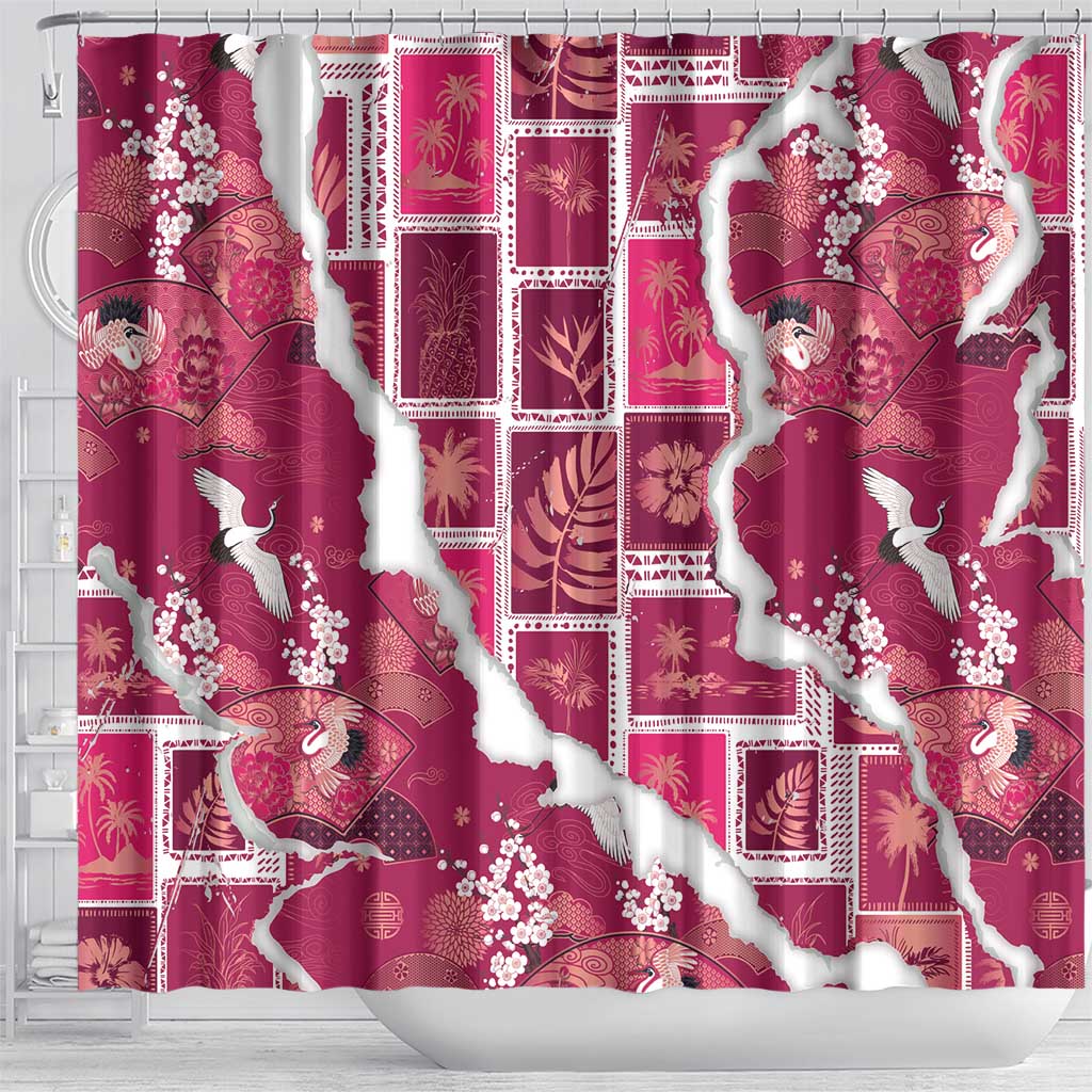 Hawaii Japanese Culture Pink Shower Curtain Spring Cranes Aloha Pattern LT01 - Polynesian Pride
