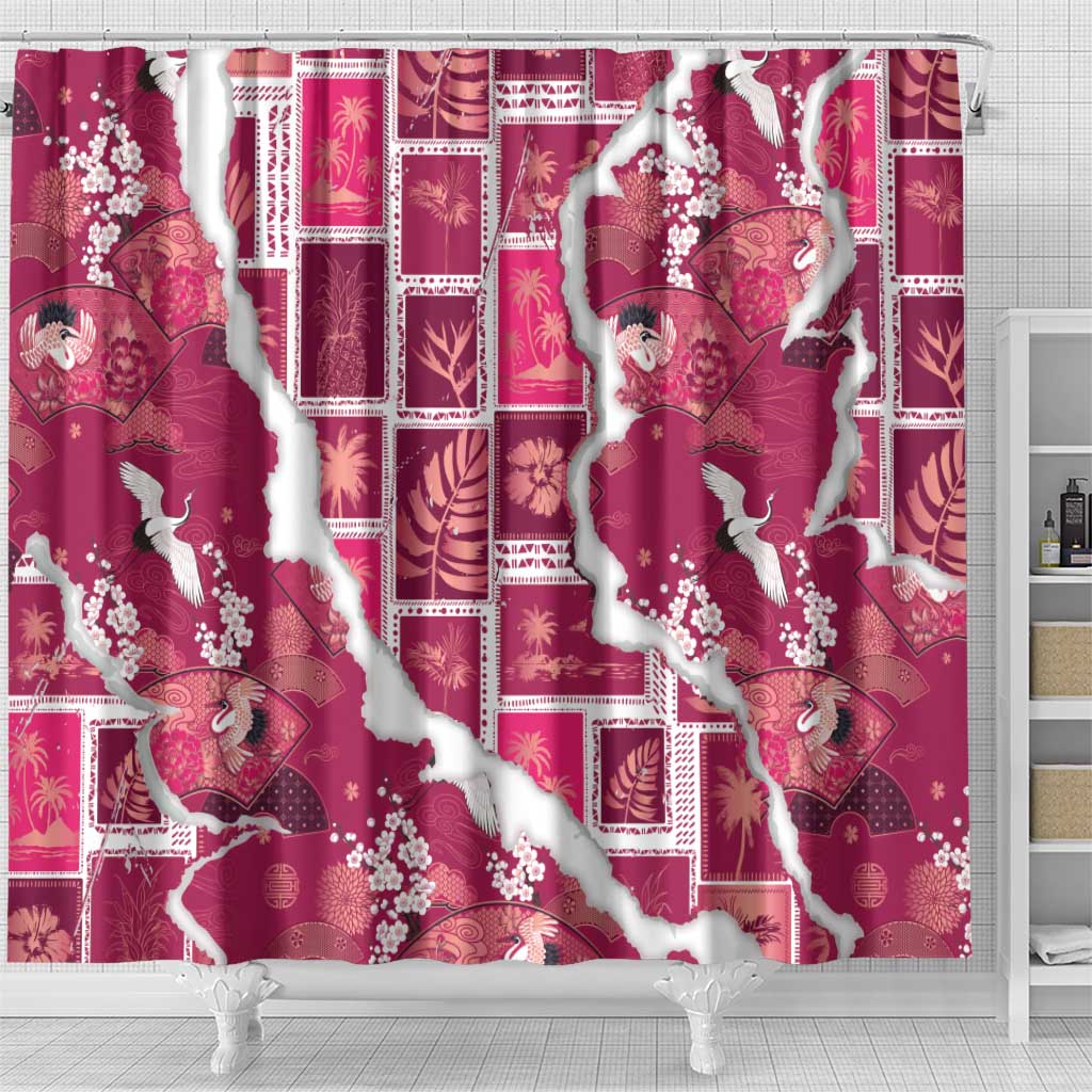 Hawaii Japanese Culture Pink Shower Curtain Spring Cranes Aloha Pattern LT01 - Polynesian Pride