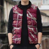 Hawaii Japanese Culture Pink Sleeveless Puffer Jacket Spring Cranes Aloha Pattern LT01 - Polynesian Pride