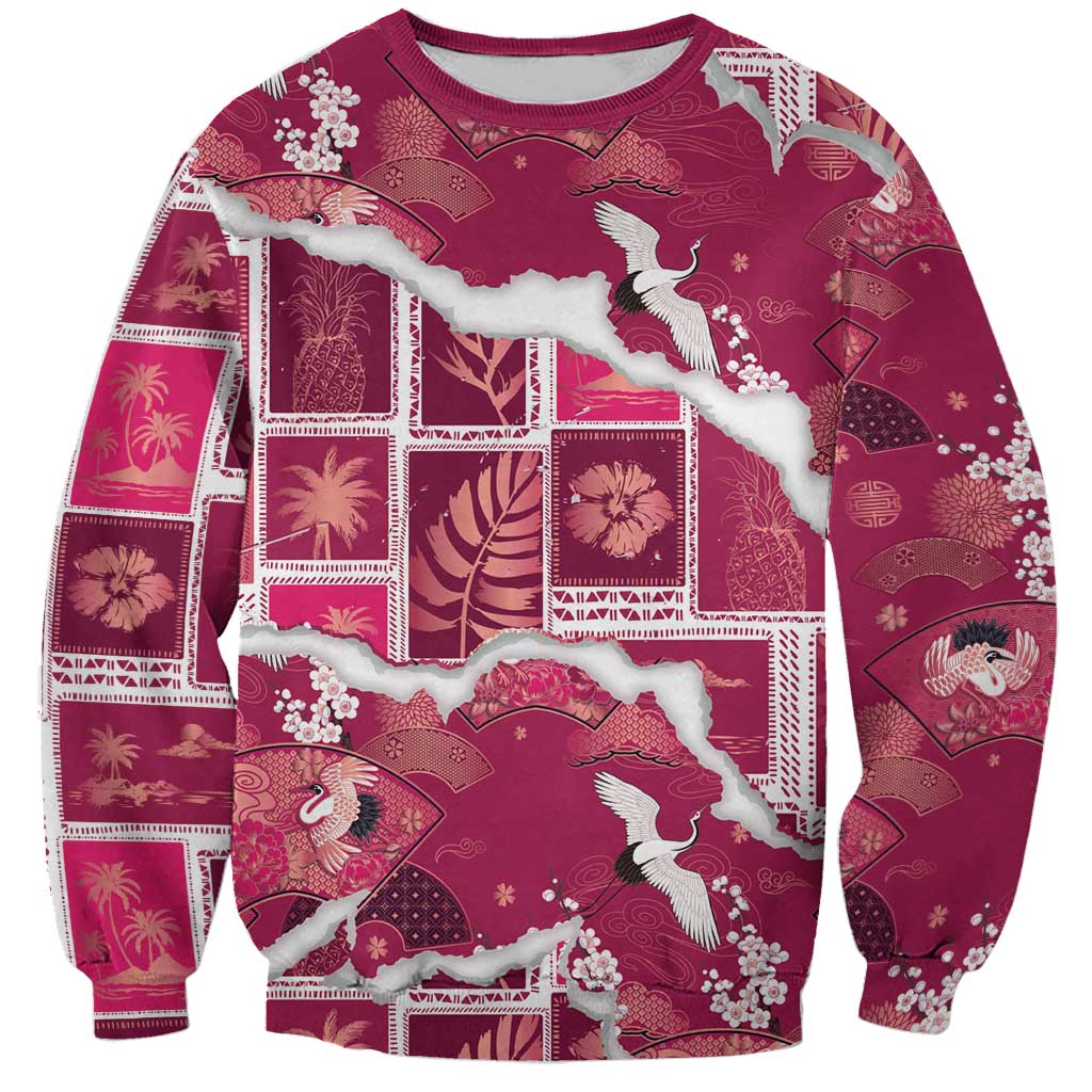 Hawaii Japanese Culture Pink Sweatshirt Spring Cranes Aloha Pattern LT01 Unisex Pink - Polynesian Pride