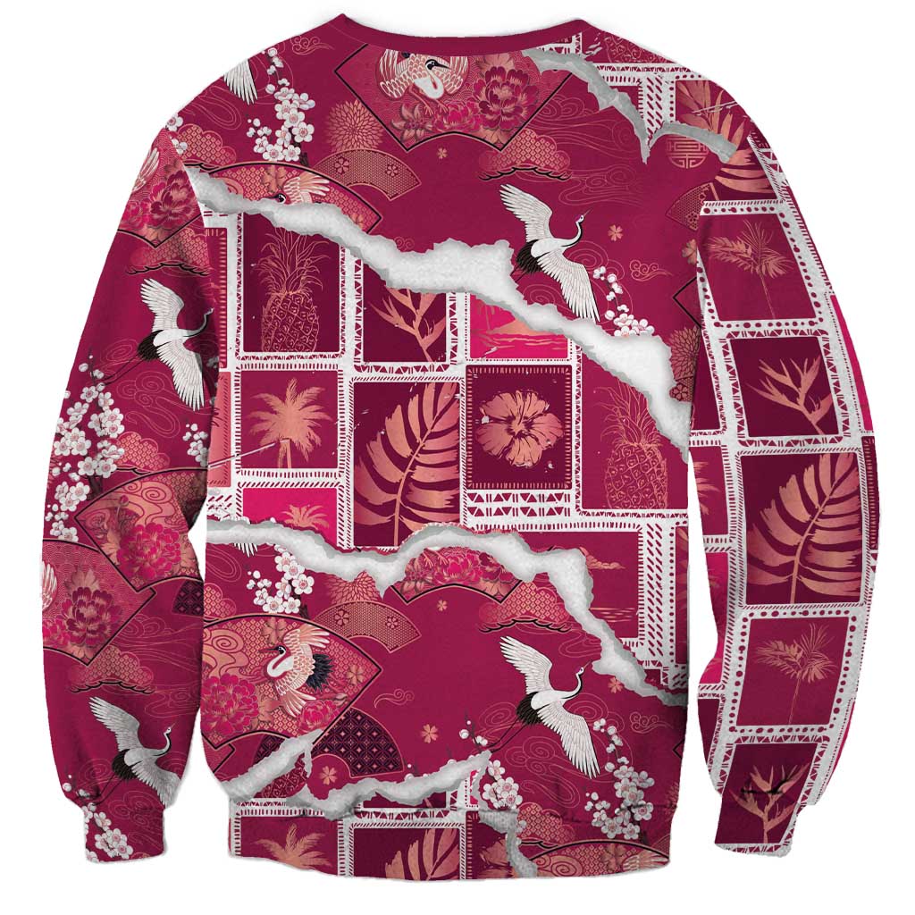 Hawaii Japanese Culture Pink Sweatshirt Spring Cranes Aloha Pattern LT01 - Polynesian Pride