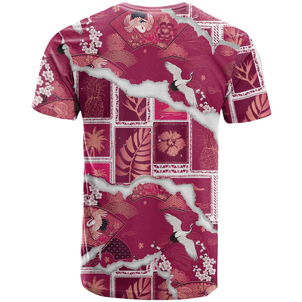Hawaii Japanese Culture Pink T Shirt Spring Cranes Aloha Pattern LT01 - Polynesian Pride