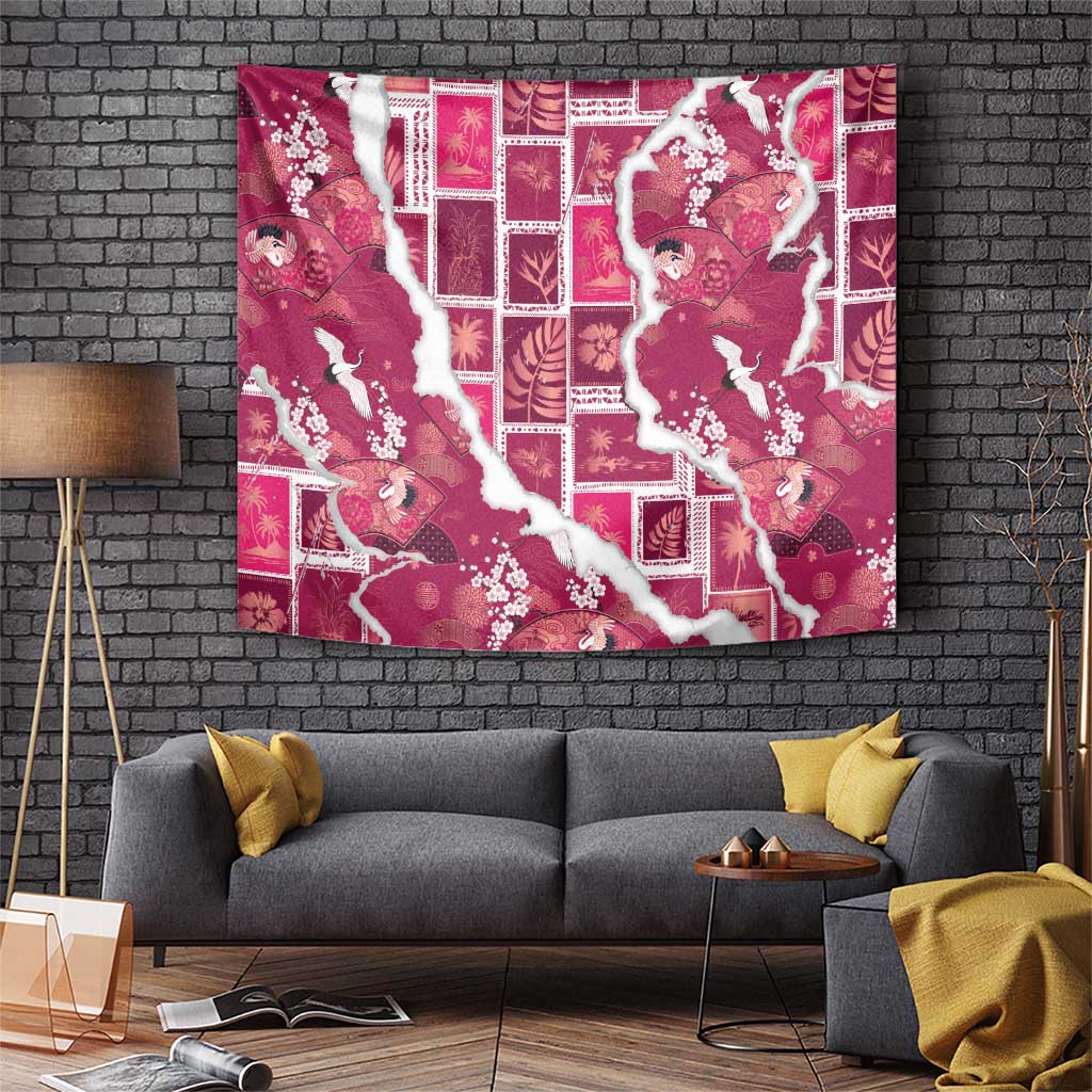 Hawaii Japanese Culture Pink Tapestry Spring Cranes Aloha Pattern LT01 Pink - Polynesian Pride
