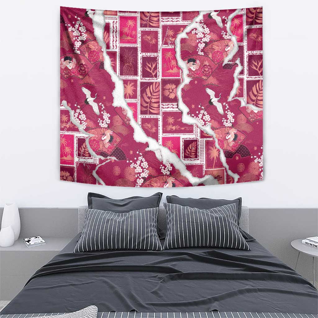 Hawaii Japanese Culture Pink Tapestry Spring Cranes Aloha Pattern LT01 - Polynesian Pride