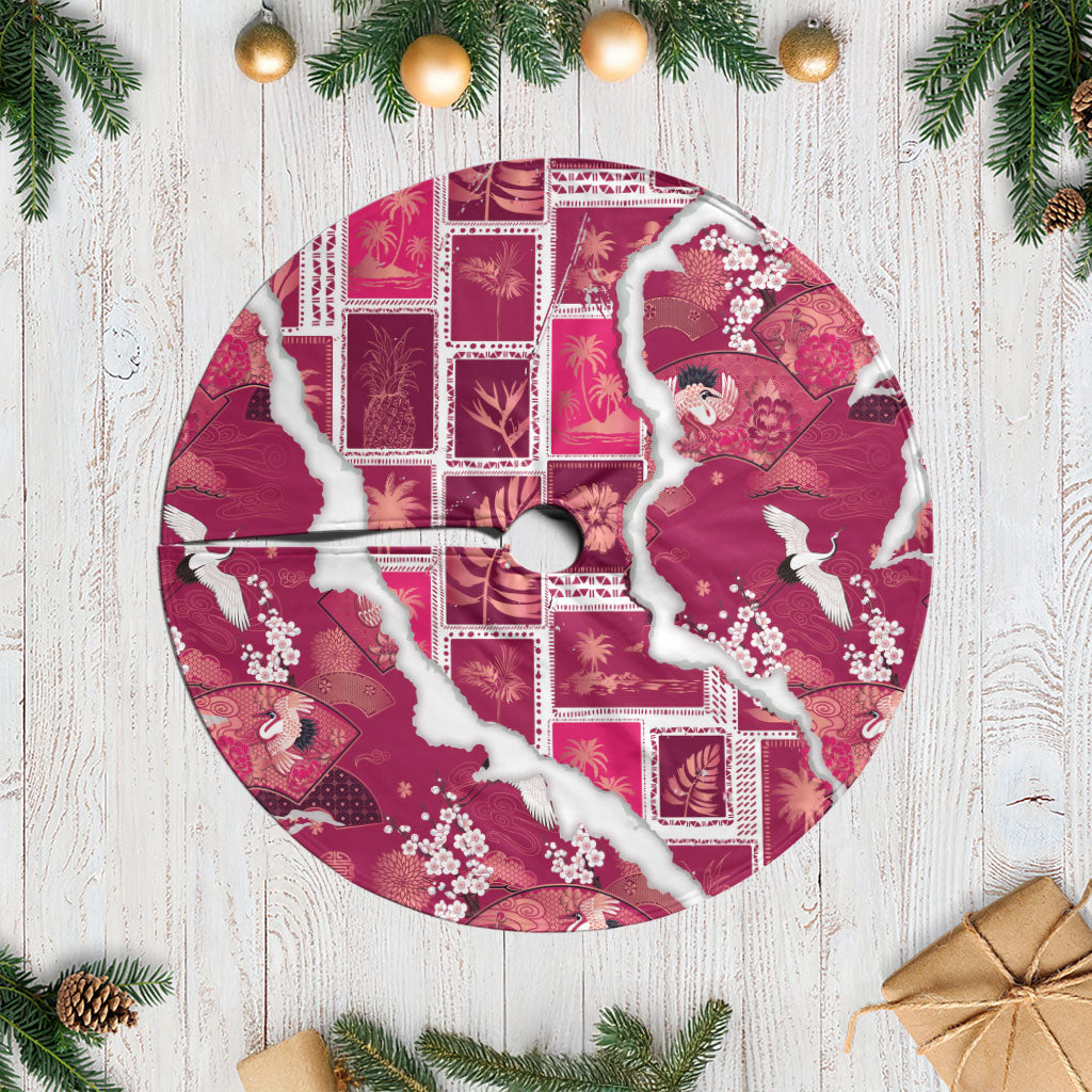 Hawaii Japanese Culture Pink Tree Skirt Spring Cranes Aloha Pattern LT01 Casual Pink - Polynesian Pride