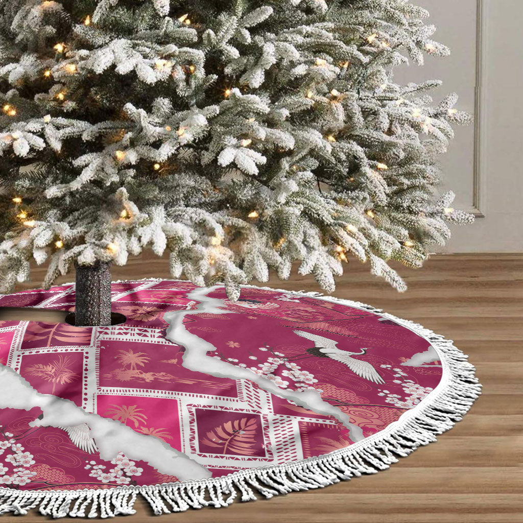Hawaii Japanese Culture Pink Tree Skirt Spring Cranes Aloha Pattern LT01 - Polynesian Pride