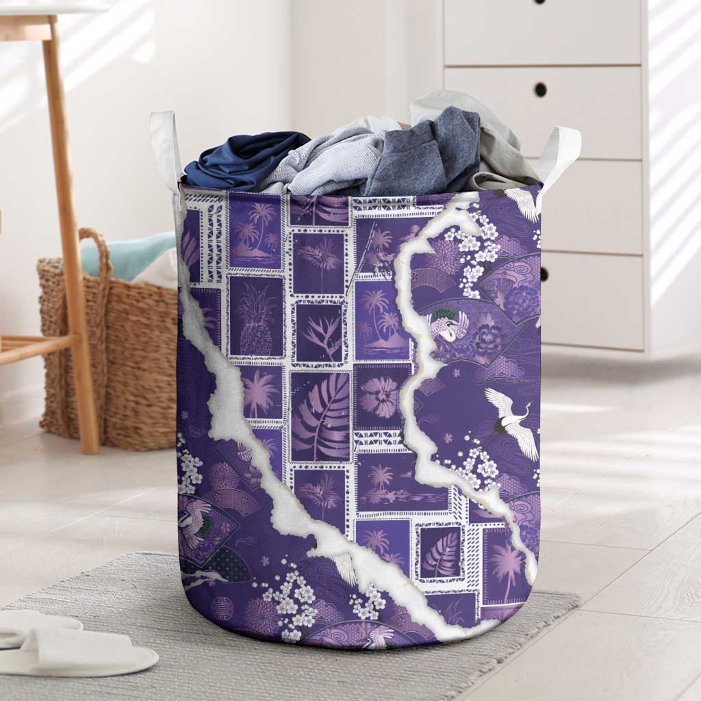 Hawaii Japanese Culture Purple Laundry Basket Spring Cranes Aloha Pattern LT01 Purple - Polynesian Pride