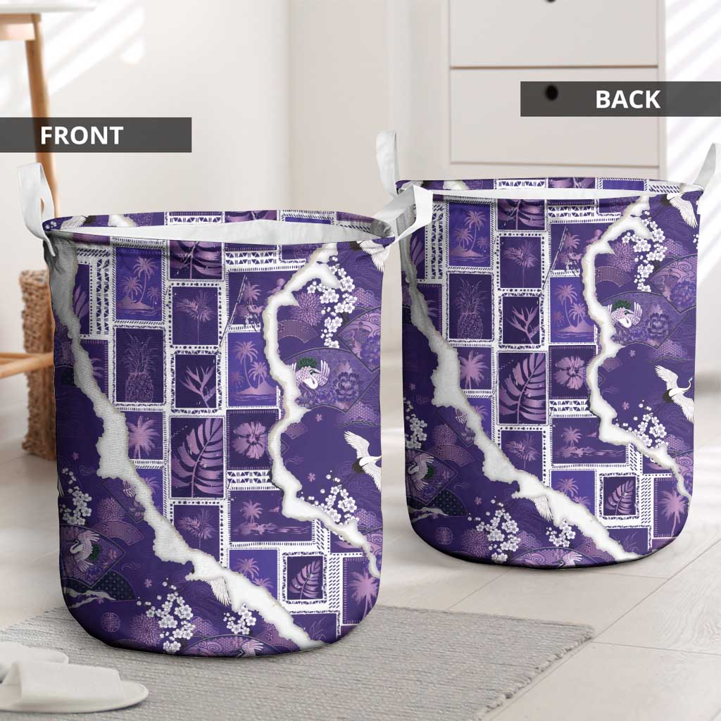Hawaii Japanese Culture Purple Laundry Basket Spring Cranes Aloha Pattern LT01 - Polynesian Pride