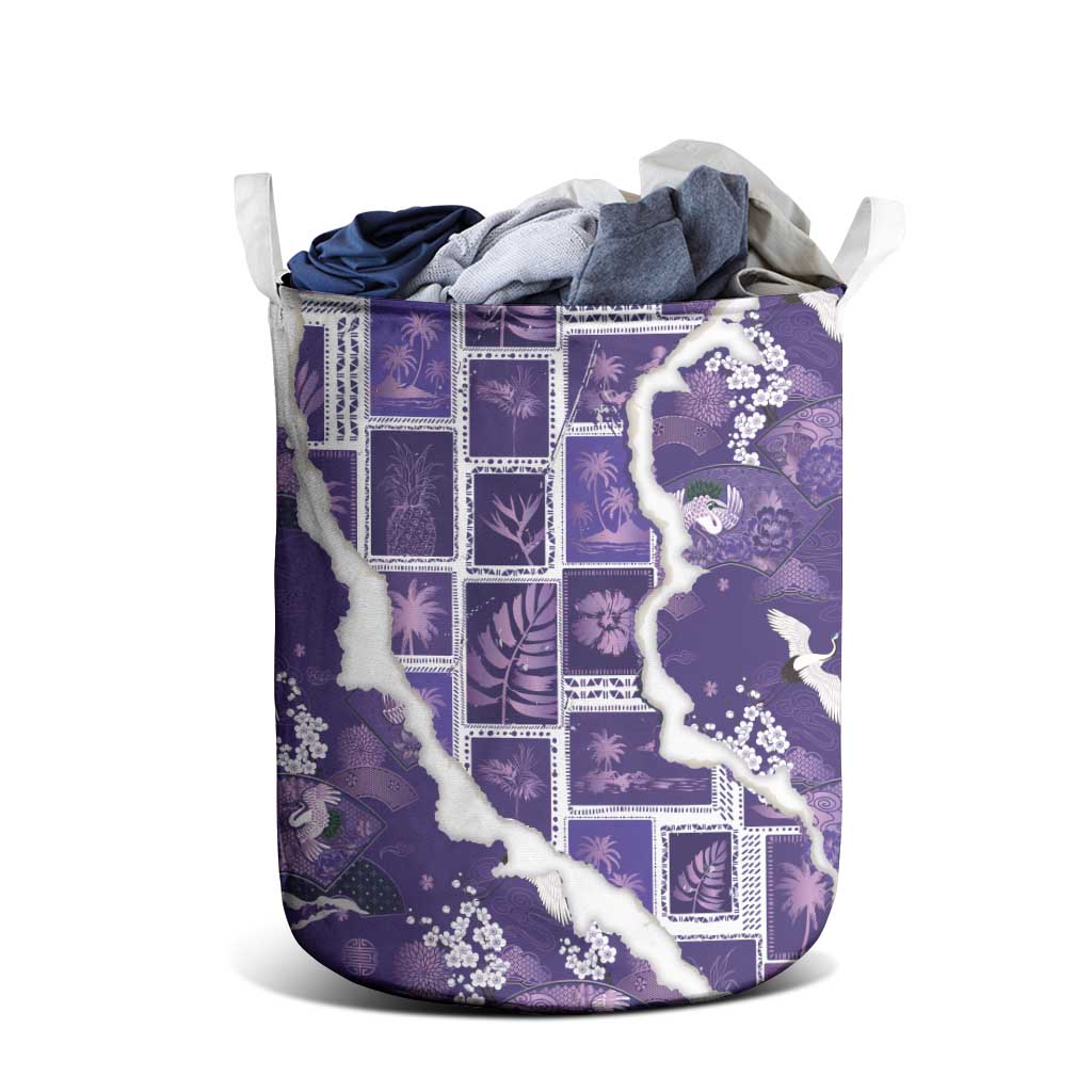 Hawaii Japanese Culture Purple Laundry Basket Spring Cranes Aloha Pattern LT01 - Polynesian Pride