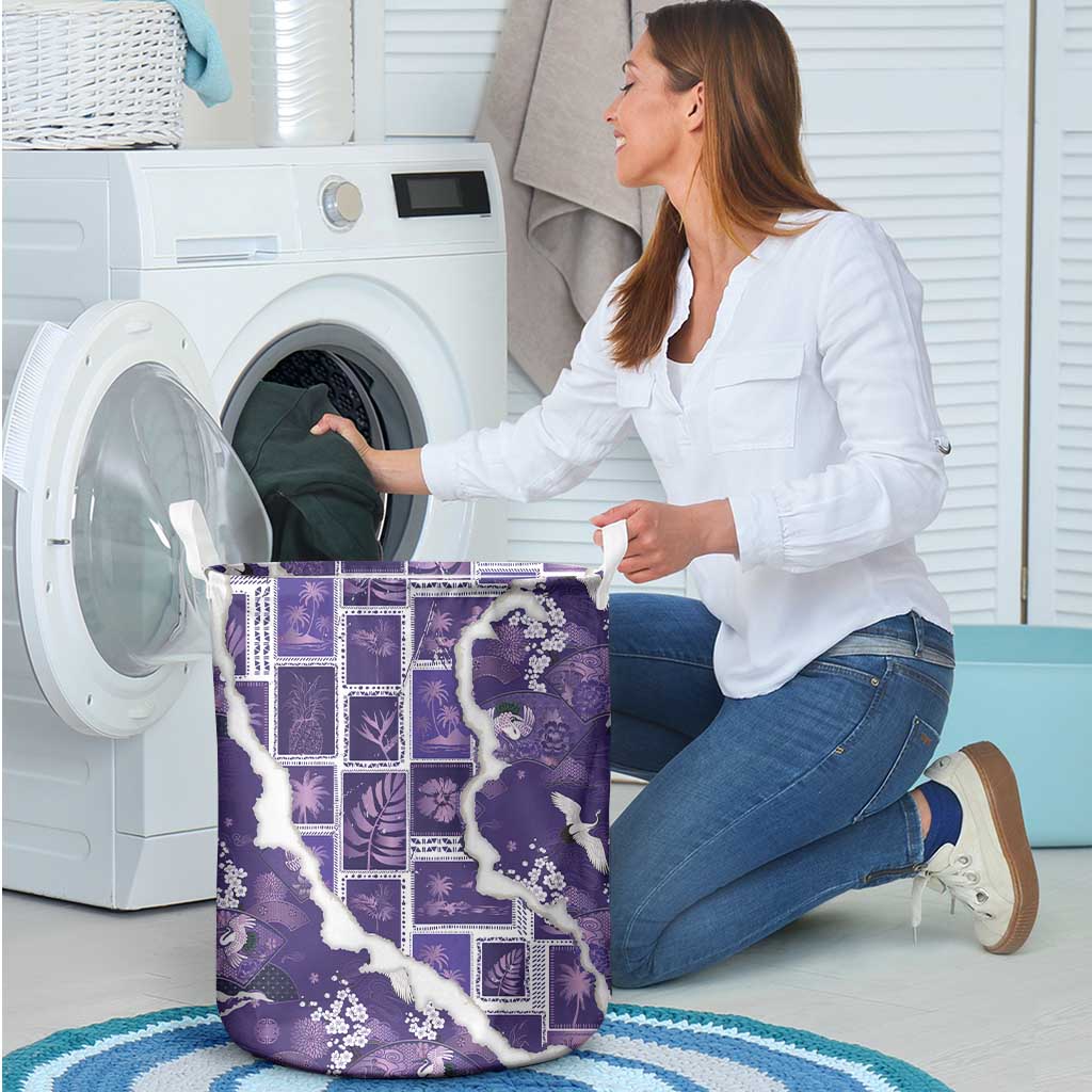 Hawaii Japanese Culture Purple Laundry Basket Spring Cranes Aloha Pattern LT01 - Polynesian Pride