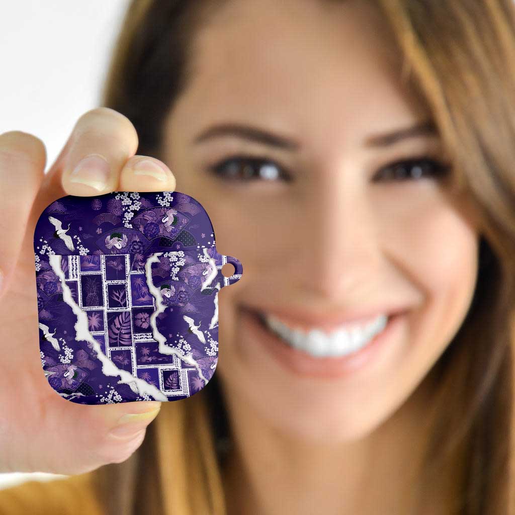 Hawaii Japanese Culture Purple AirPods Case Spring Cranes Aloha Pattern LT01 - Polynesian Pride