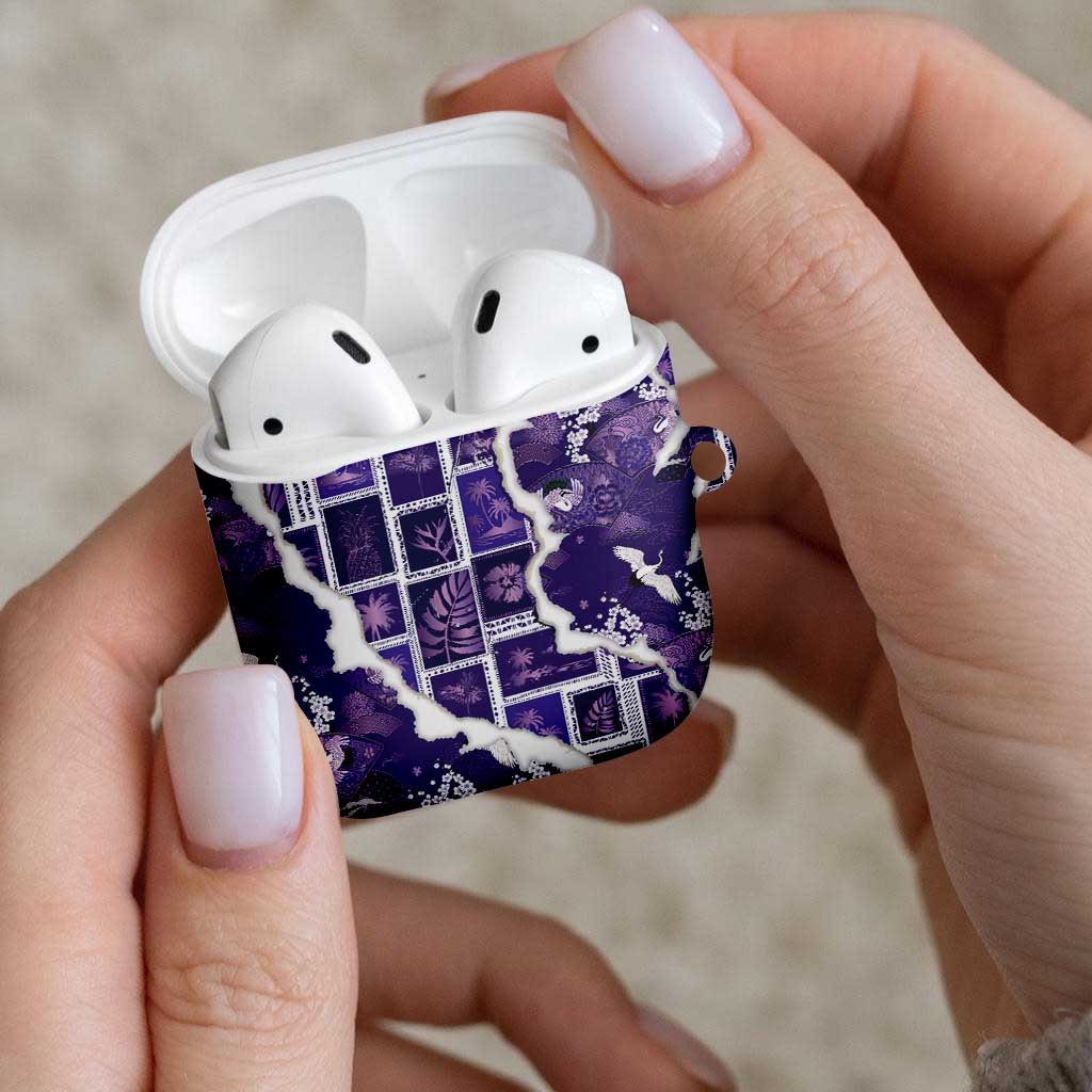 Hawaii Japanese Culture Purple AirPods Case Spring Cranes Aloha Pattern LT01 - Polynesian Pride