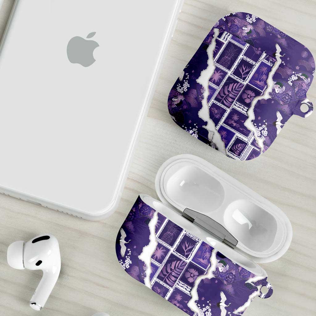 Hawaii Japanese Culture Purple AirPods Case Spring Cranes Aloha Pattern LT01 - Polynesian Pride