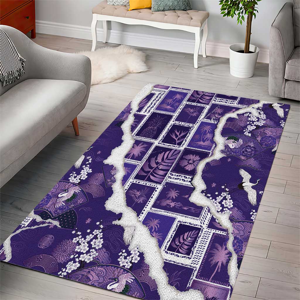 Hawaii Japanese Culture Purple Area Rug Spring Cranes Aloha Pattern LT01 - Polynesian Pride