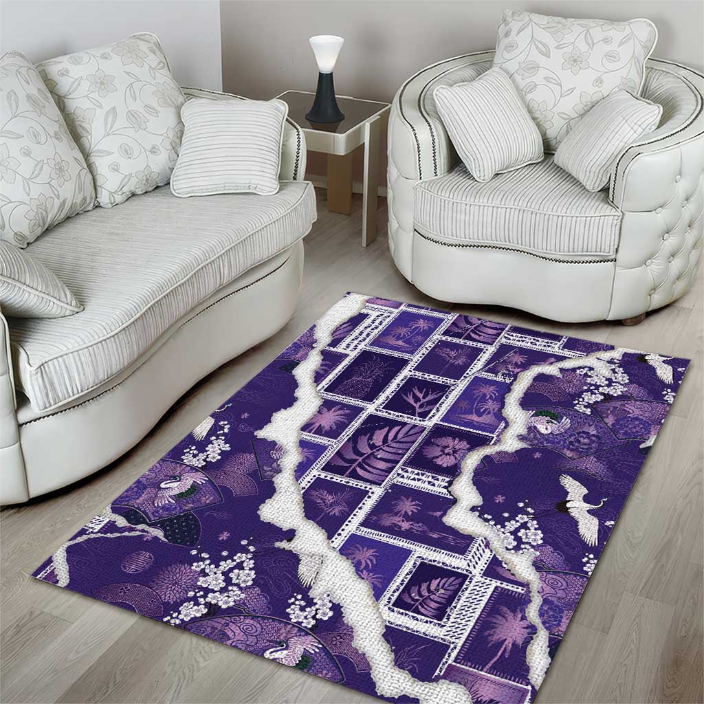 Hawaii Japanese Culture Purple Area Rug Spring Cranes Aloha Pattern LT01 - Polynesian Pride