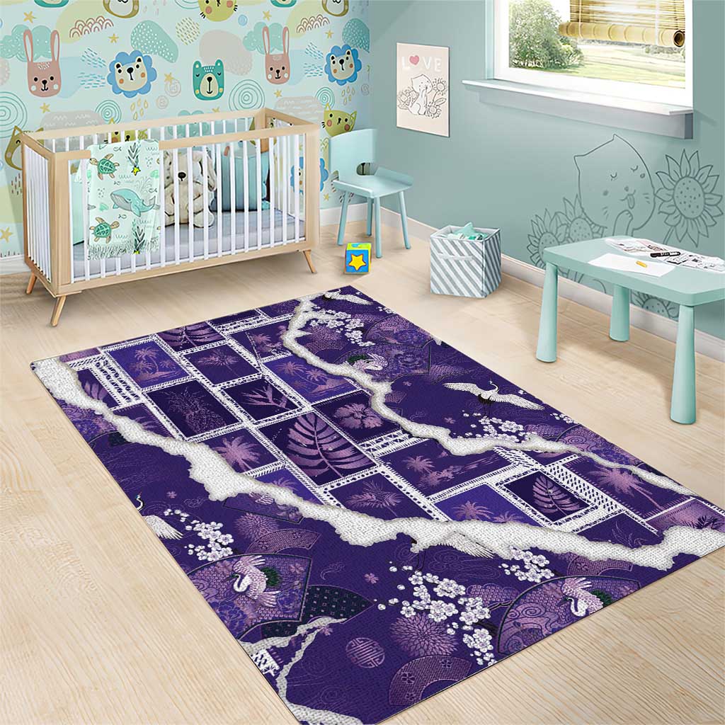 Hawaii Japanese Culture Purple Area Rug Spring Cranes Aloha Pattern LT01 - Polynesian Pride