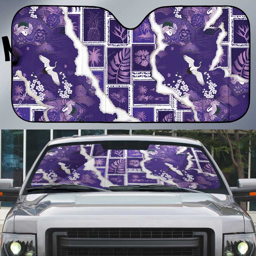 Hawaii Japanese Culture Purple Auto Sun Shade Spring Cranes Aloha Pattern LT01 Purple - Polynesian Pride