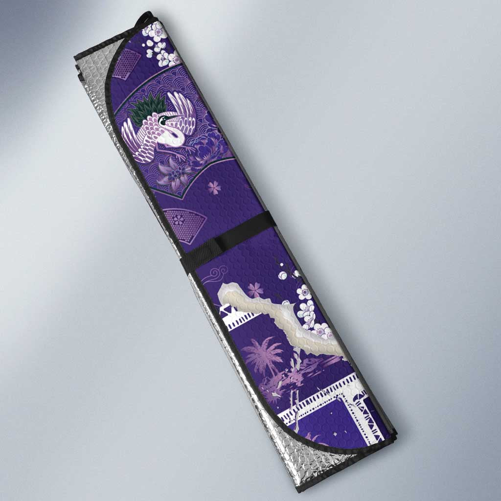 Hawaii Japanese Culture Purple Auto Sun Shade Spring Cranes Aloha Pattern LT01 - Polynesian Pride