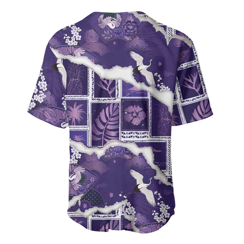 Hawaii Japanese Culture Purple Baseball Jersey Spring Cranes Aloha Pattern LT01 - Polynesian Pride