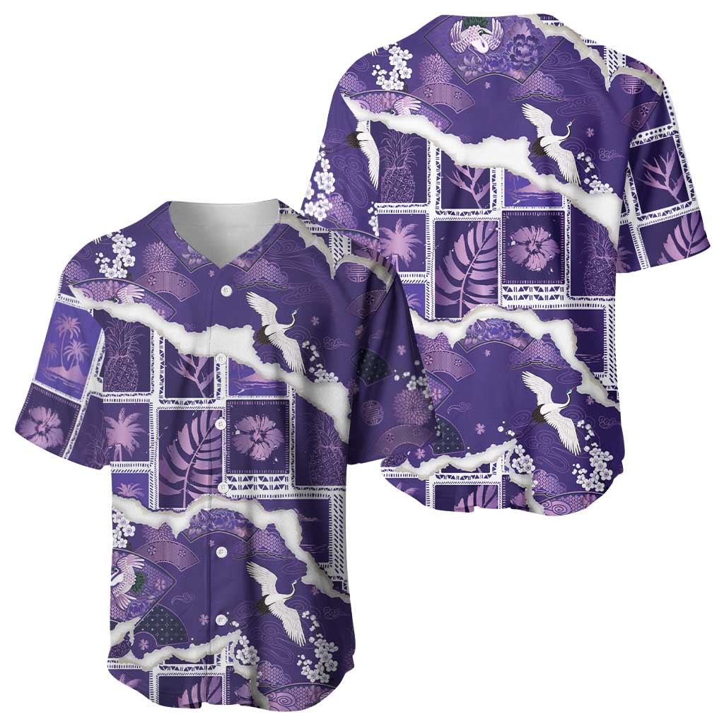 Hawaii Japanese Culture Purple Baseball Jersey Spring Cranes Aloha Pattern LT01 - Polynesian Pride
