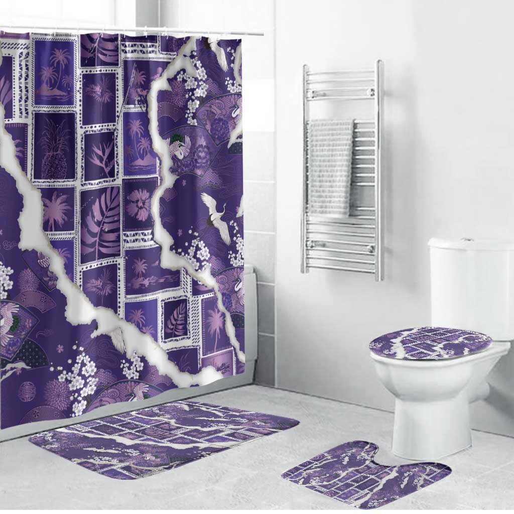 Hawaii Japanese Culture Purple Bathroom Set Spring Cranes Aloha Pattern LT01 Bathroom Set (4 pcs) Purple - Polynesian Pride