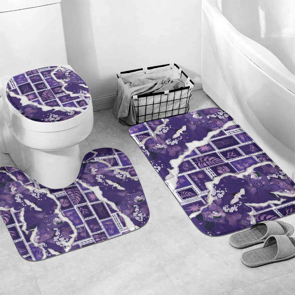 Hawaii Japanese Culture Purple Bathroom Set Spring Cranes Aloha Pattern LT01 Mat Set Only (3 pcs) One Size Purple - Polynesian Pride