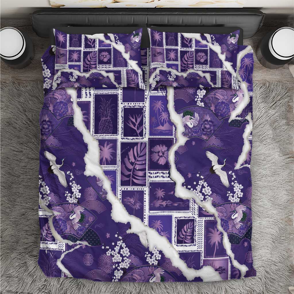 Hawaii Japanese Culture Purple Bedding Set Spring Cranes Aloha Pattern LT01 Purple - Polynesian Pride