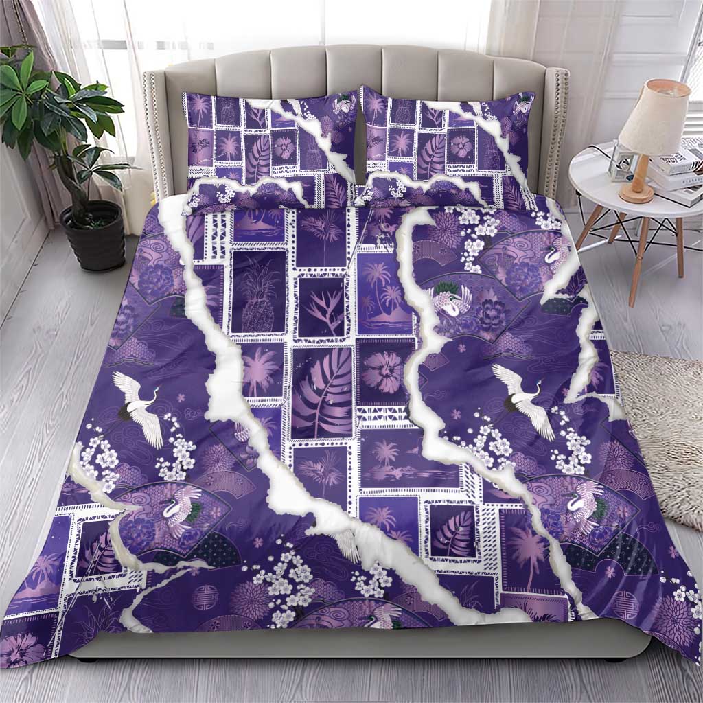 Hawaii Japanese Culture Purple Bedding Set Spring Cranes Aloha Pattern LT01 - Polynesian Pride
