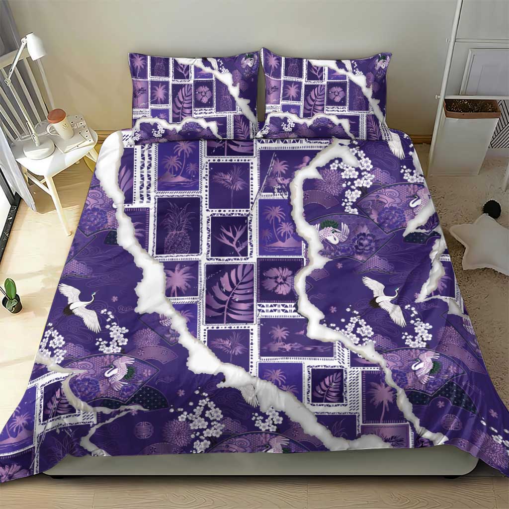 Hawaii Japanese Culture Purple Bedding Set Spring Cranes Aloha Pattern LT01 - Polynesian Pride