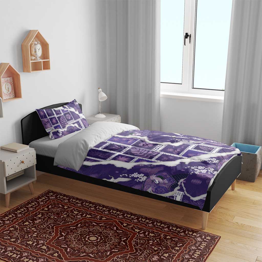 Hawaii Japanese Culture Purple Bedding Set Spring Cranes Aloha Pattern LT01 - Polynesian Pride
