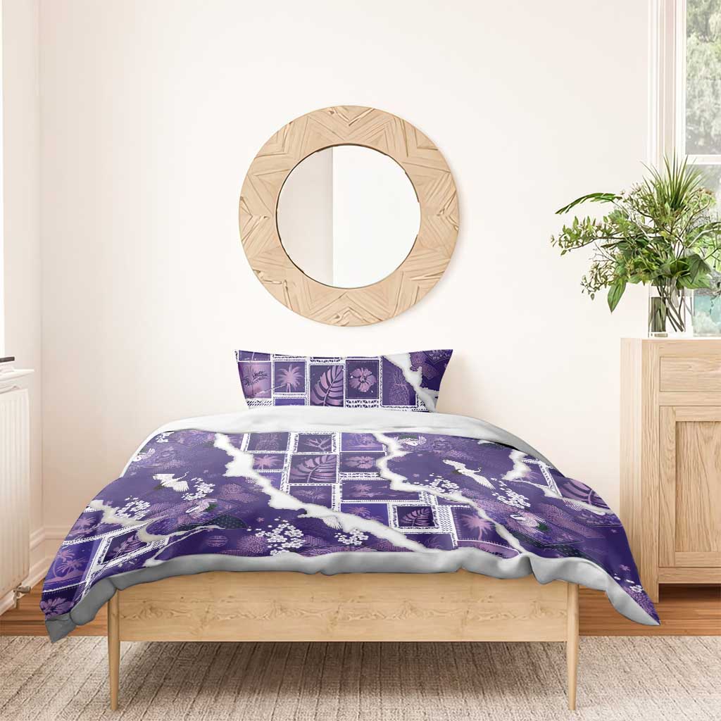 Hawaii Japanese Culture Purple Bedding Set Spring Cranes Aloha Pattern LT01 - Polynesian Pride