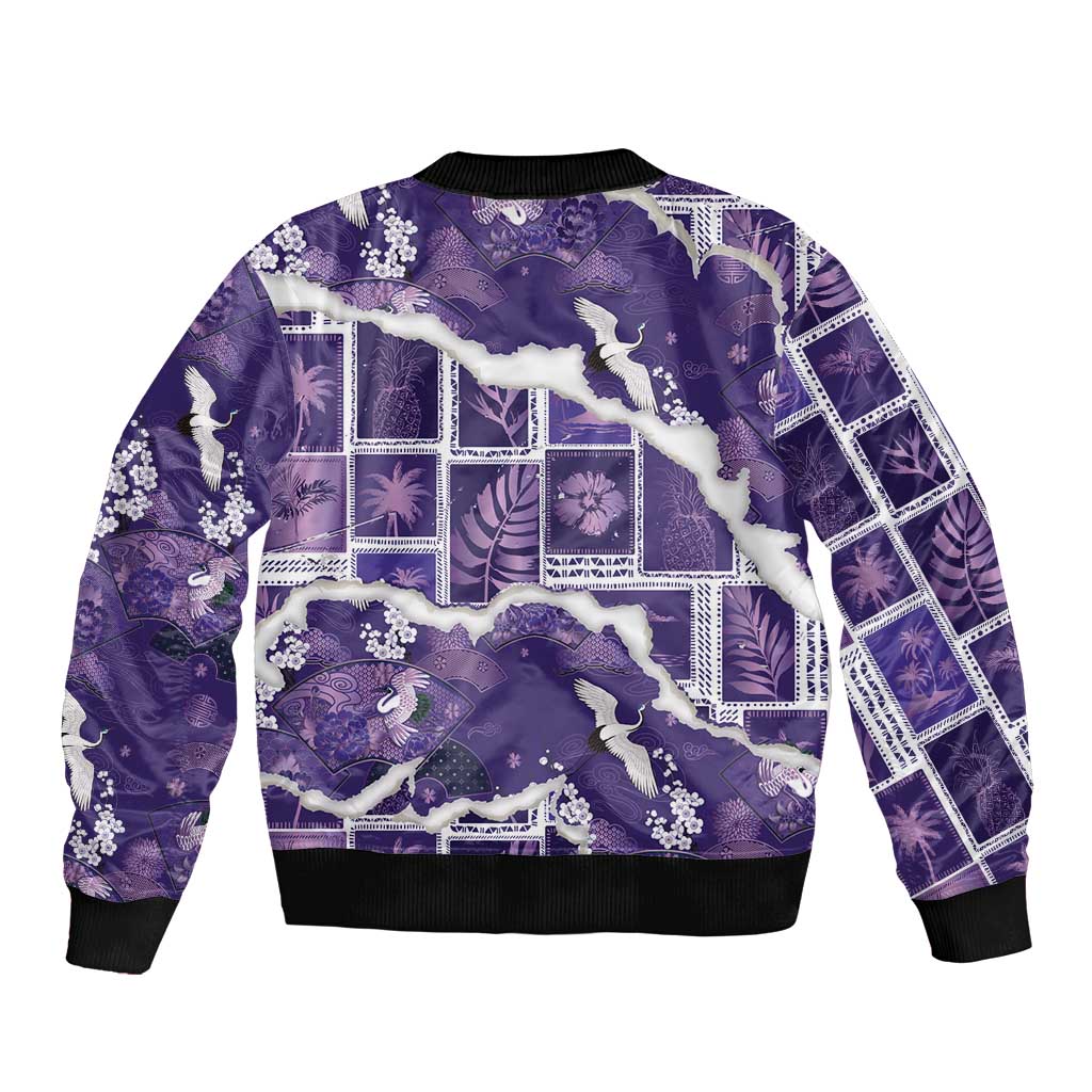Hawaii Japanese Culture Purple Bomber Jacket Spring Cranes Aloha Pattern LT01 - Polynesian Pride