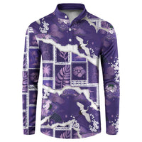 Hawaii Japanese Culture Purple Button Sweatshirt Spring Cranes Aloha Pattern LT01 Purple - Polynesian Pride