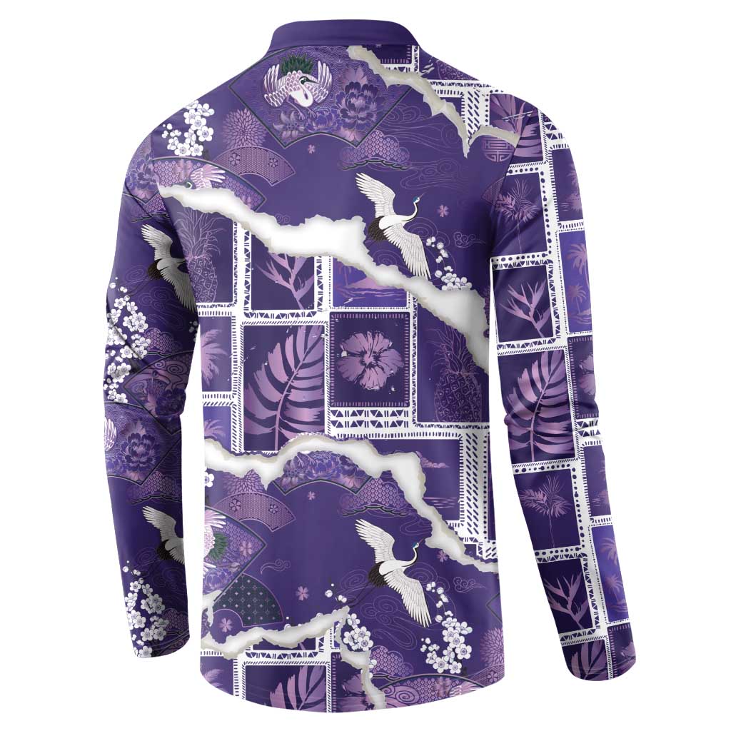 Hawaii Japanese Culture Purple Button Sweatshirt Spring Cranes Aloha Pattern LT01 - Polynesian Pride