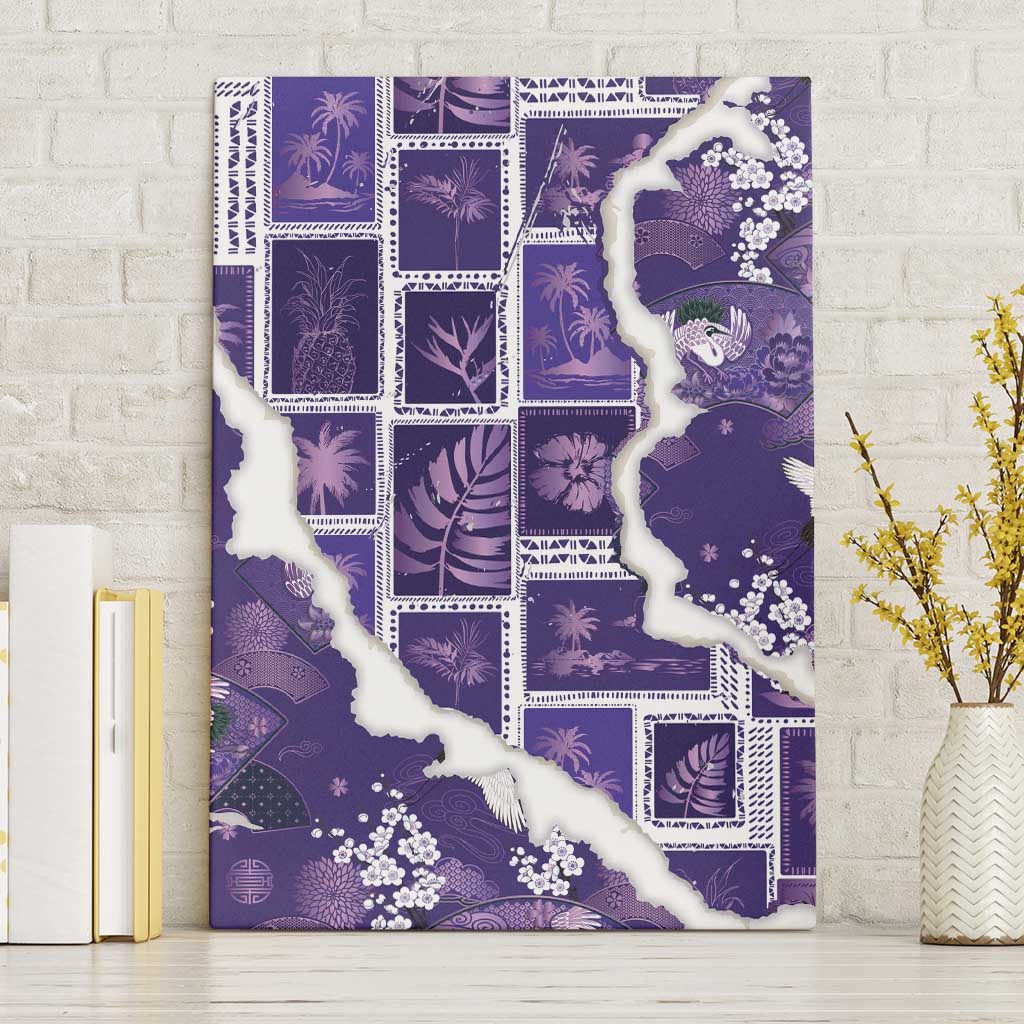 Hawaii Japanese Culture Purple Canvas Wall Art Spring Cranes Aloha Pattern LT01 Without Frame Purple - Polynesian Pride